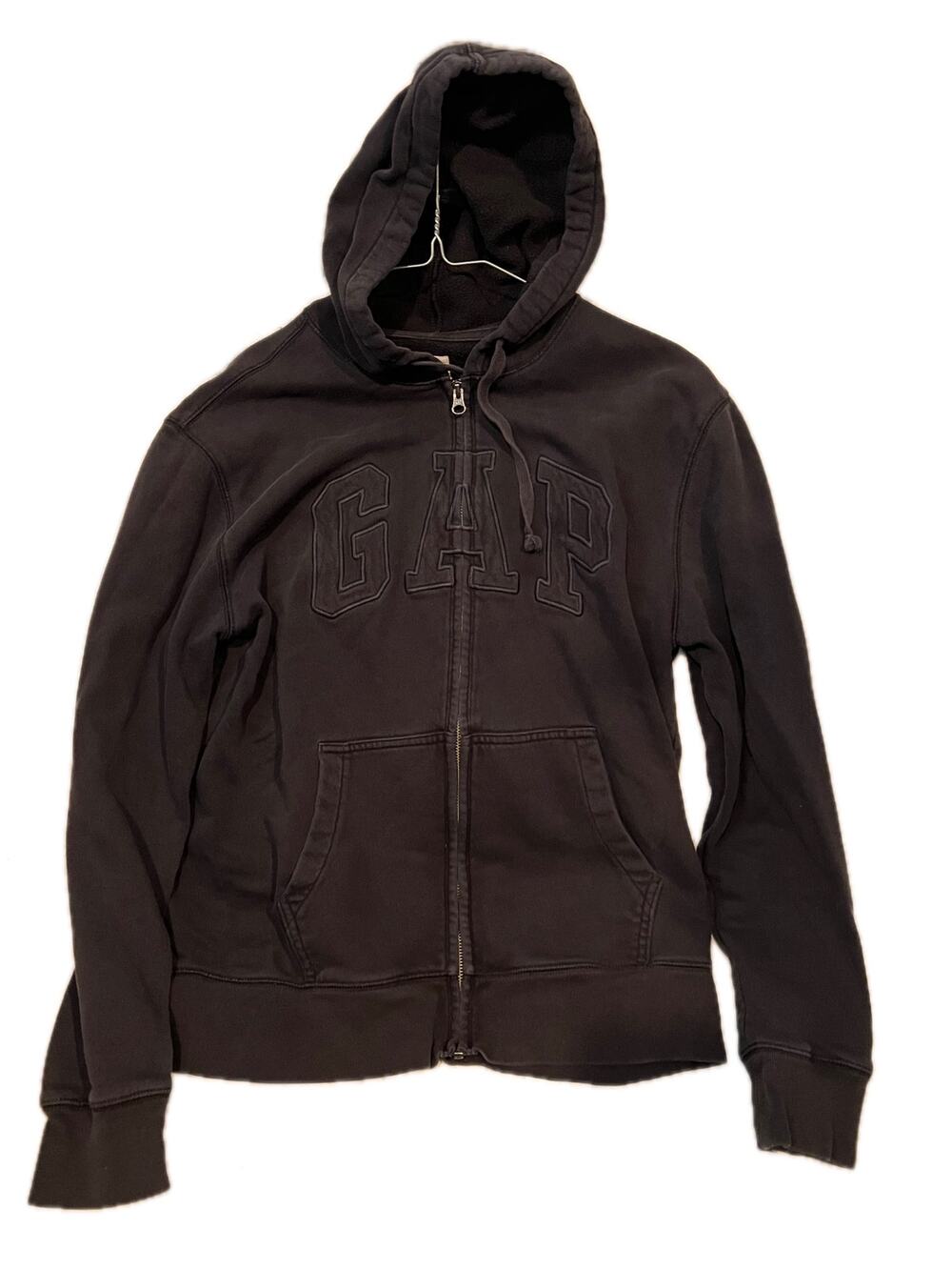 The Gap Black Embroidered Logo Full Zip Hoodie Womans Large